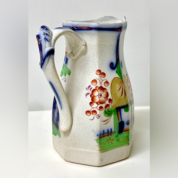 19th Century Antique Gaudy Welsh PAGODA Octagonal Lustreware Pitcher Jug 550 - Picture 10 of 16
